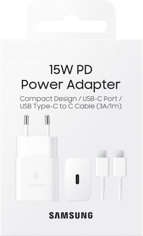 Мережевий зарядний пристрій Samsung 15W Power Adapter (w C to C Cable) White