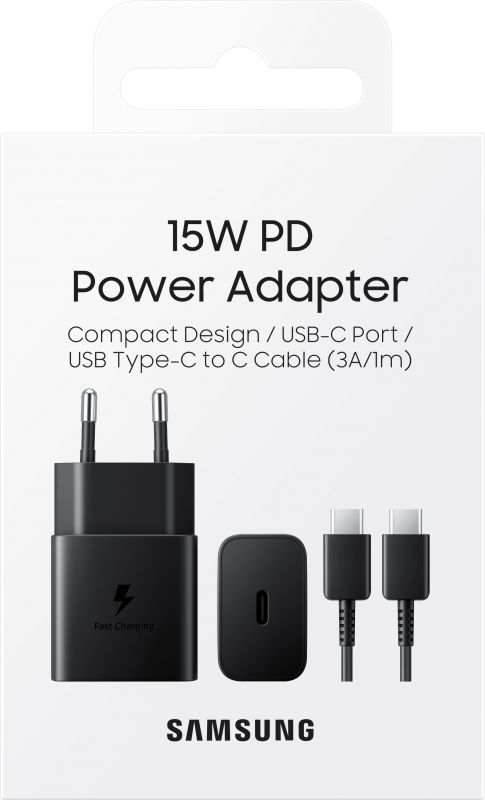 Мережевий зарядний пристрій Samsung 15W Power Adapter (w C to C Cable) Black
