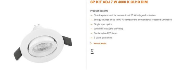 Вбудований точковий світильник Ledvance Spot LED Kit 8.3W/4000K DIM