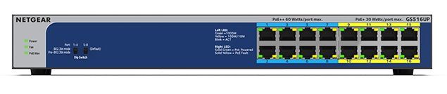 Комутатор NETGEAR GS516UP 8xGE PoE++, 8xGE PoE+(380W), некерований
