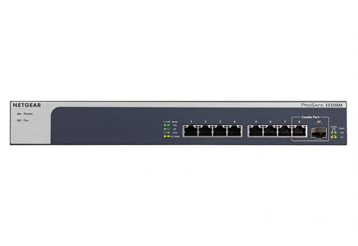 Комутатор NETGEAR XS508M 7x100M/1G/2.5G/5G/10G, 1x10G/1G SFP+ combo, некерований