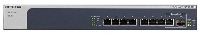 Комутатор NETGEAR XS508M 7x100M/1G/2.5G/5G/10G, 1x10G/1G SFP+ combo, некерований