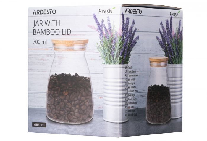 Банка для зберігання Ardesto Fresh Hourglass 700 мл, скло, бамбук