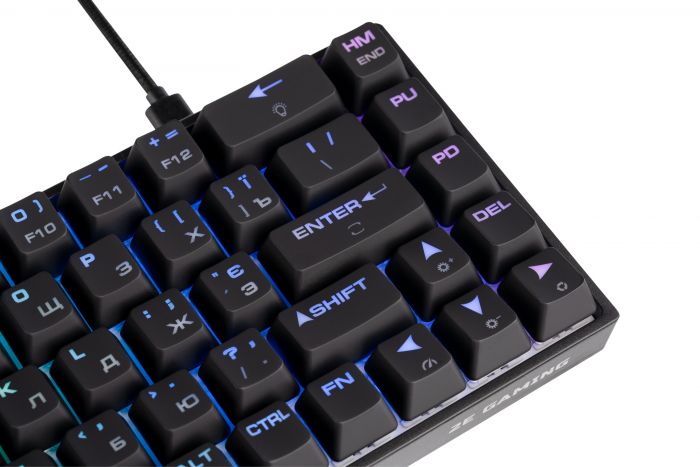 Клавіатура 2E GAMING KG370 RGB 68key Gateron Blue Switch USB Black UKR