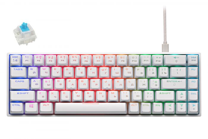 Клавіатура 2E GAMING KG370 RGB 68key Gateron Blue Switch USB White UKR