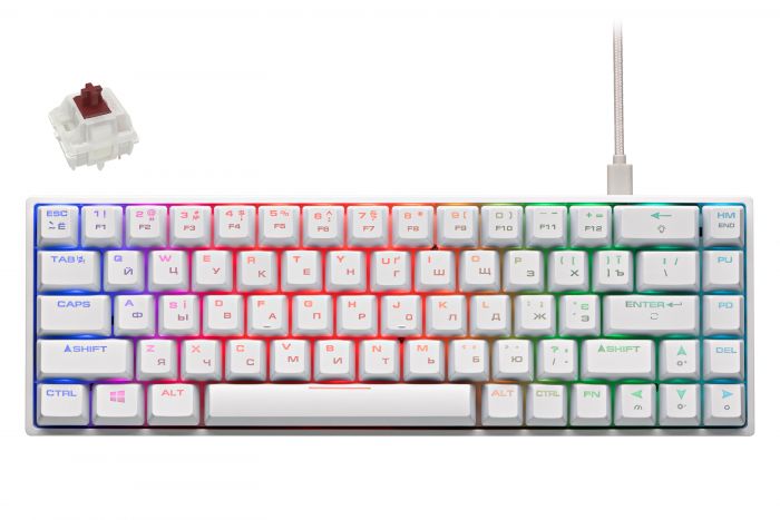 Клавіатура 2E GAMING KG370 RGB 68key Gateron Brown Switch USB White UKR