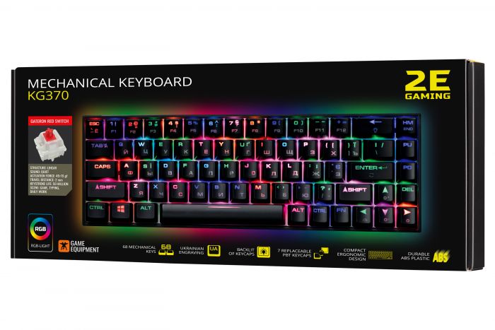 Клавіатура 2E GAMING KG370 RGB 68key Gateron Red Switch USB Black UKR