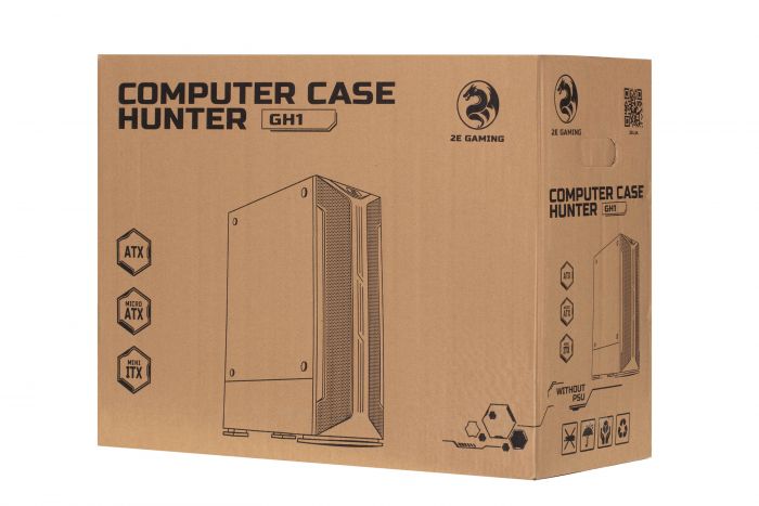 Корпус 2E GAMING HUNTER (GH1) MidT,2xUSB2.0,1xUSB3.0,1x120ммARGB,скло (бічна панель),без БЖ,чорний