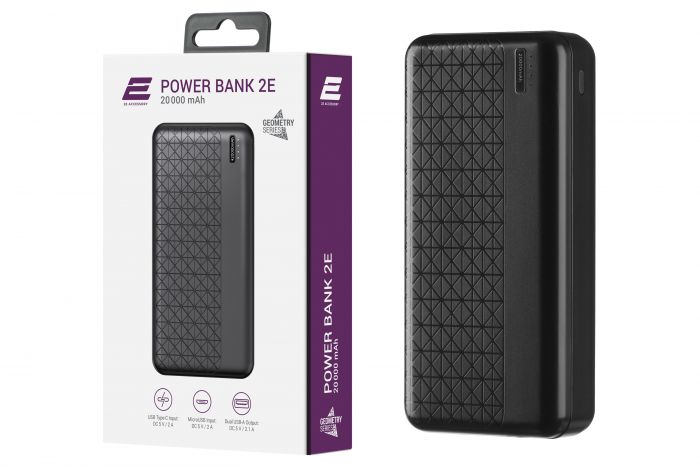 Портативний зарядний пристрій Power Bank 2E Geometry, 20000mAh, Type-C, USB-А, black