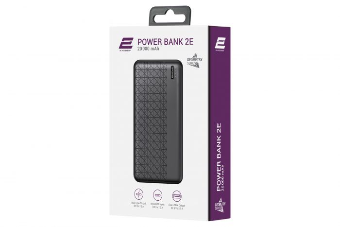 Портативний зарядний пристрій Power Bank 2E Geometry, 20000mAh, Type-C, USB-А, black