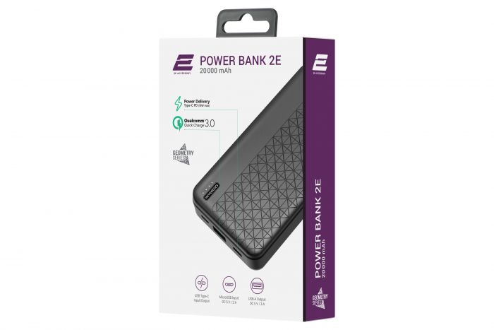 Портативний зарядний пристрій Power Bank 2E Geometry, 20000mAh, PD+QC 3.0 18W, black