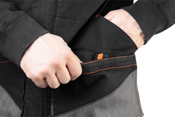 Куртка робоча NEO HD Slim, розмір M (50), 285 г/м2, еластан з посиленою тканиною Oxford, світлоповертаючі елементи, високий комір, еластичні манжети, багатофункціональні кишені, чорно-сіра