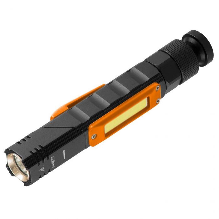 Ліхтар ручний NEO, 300 люмен, 3Вт, USB, 2000мАч, 3.7 Li-ion, LED CREE XPE + COB, 5 функцій освітлення, червоне світло, поворот на 180 °, магніт, IP20