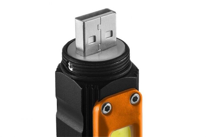Ліхтар ручний NEO, 300 люмен, 3Вт, USB, 2000мАч, 3.7 Li-ion, LED CREE XPE + COB, 5 функцій освітлення, червоне світло, поворот на 180 °, магніт, IP20