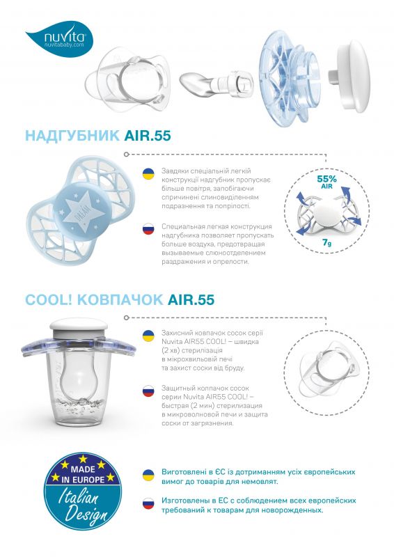 Пустушка ортодонтична Nuvita NV7064 Air55 Cool 0m+ "зірка", блакитна