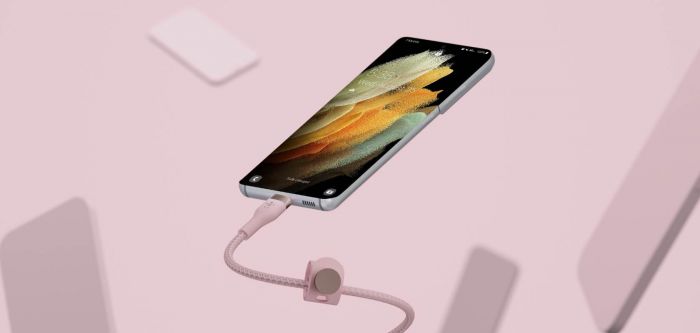 Кабель Belkin USB-С - USB-C плетений, силіконовий, з ремінцем на магніті, 1м, рожевий