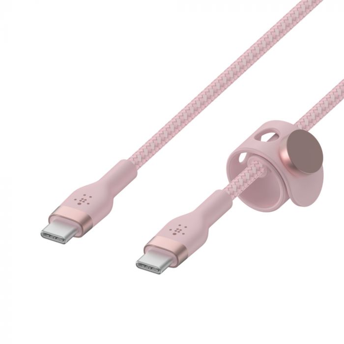 Кабель Belkin USB-С - USB-C плетений, силіконовий, з ремінцем на магніті, 1м, рожевий