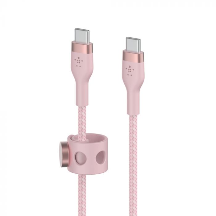 Кабель Belkin USB-С - USB-C плетений, силіконовий, з ремінцем на магніті, 1м, рожевий