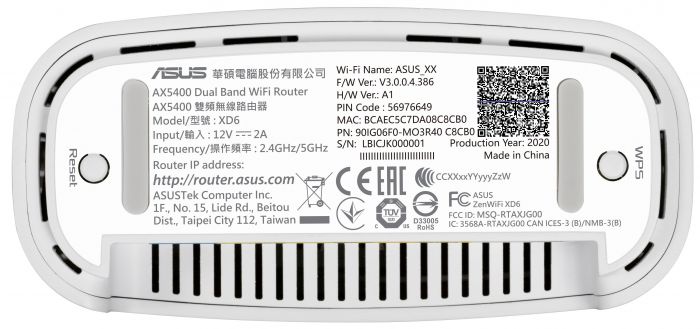 Маршрутизатор ASUS ZenWiFi XD6 1PK white AX5400 1xGE LAN 3x1GE WAN WPA3 OFDMA MESH