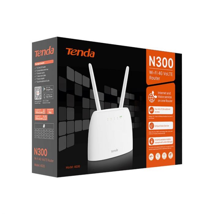 Маршрутизатор TENDA 4G06 N300, 4G/LTE, 1xFE LAN, 1xFE LAN/WAN, 1xRJ11, Cлот для SIM-карти