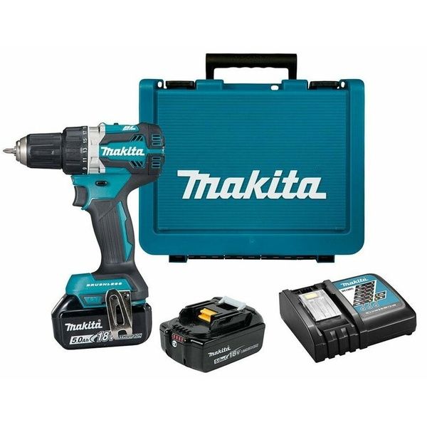 Шуруповерт Makita DDF484RTE, акум, 18В, 5Ah 2шт., 0-500/0-2000 об/хв, 54Нм, 1.5кг, кейс