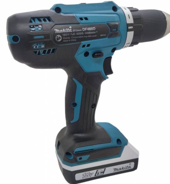 Шуруповерт акумуляторний Makita DF488DWE, 18В, 1.5 Ач/G, 1.7 кг (ЗУ+2 акум.)