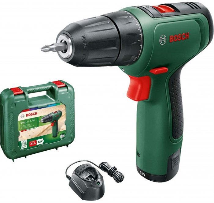 Шуруповерт-дриль Bosch EasyDrill 1200, 12В, 1х1.5Ач, 30Нм, 400/1500 об/хв, ЗП, 0.94кг, кейс