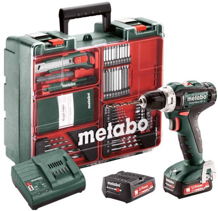 Шуруповерт-дриль Metabo PowerMaxx SB 12 Set, 2x2Aг, кофр, набір приладдя