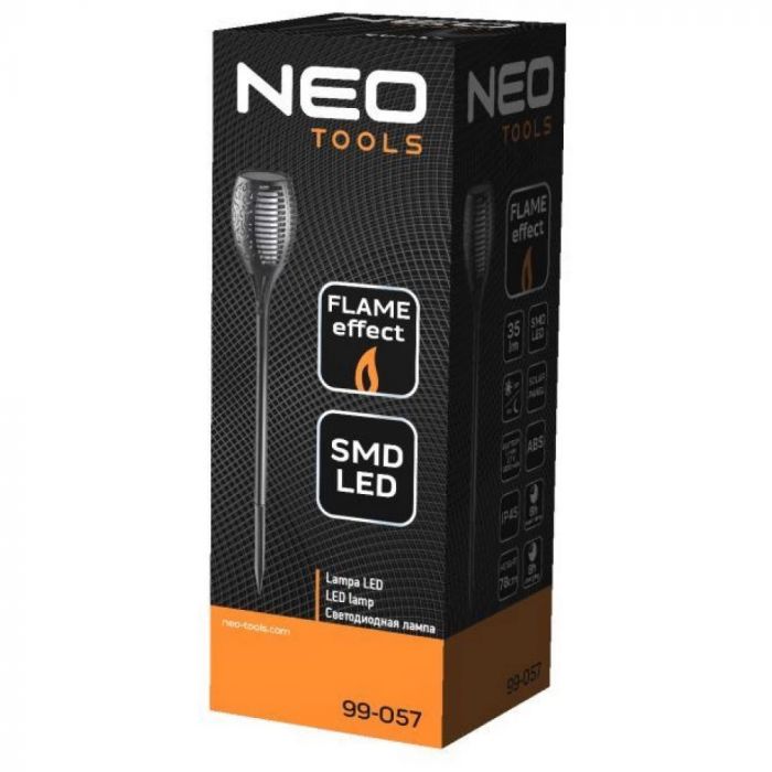 Светильник садовый Neo Tools, питание от солнечного света, 35 люмен, 1 Вт, 1200 мАч, 3.7 Li-Ion, LED SMD, датчик сумерек, на ножке, складывается, IP45