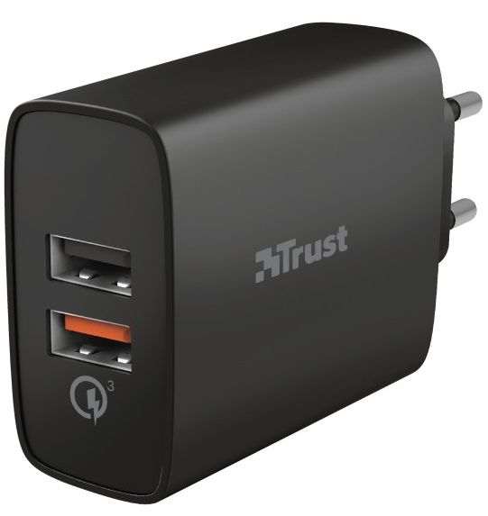 Сетевое ЗУ Trust QMAX 2XUSB-A QC3.0 3A Max 30W Black