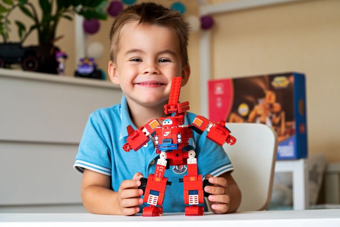 Конструктор-трансформер Super Wings Small Blocks 2-in-1 Buildable Transforming Vehicle Jett, Джетт