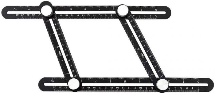Лінійка NEO кутова, алюміній, для перенесення вимірювань регульована, 4 плечі зі шкалами 0-6 см та 0-25 смс