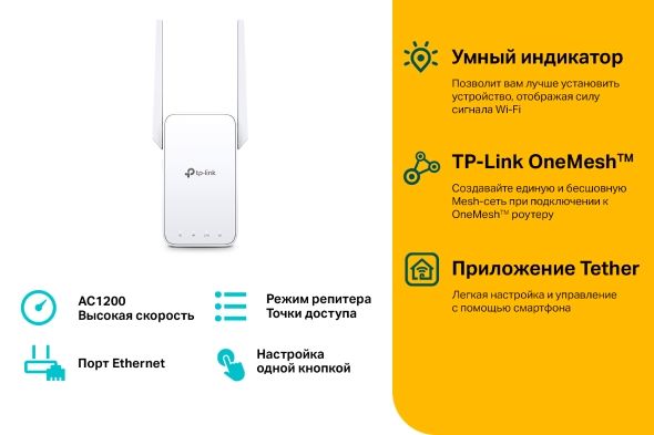 Повторювач Wi-Fi сигналу TP-LINK RE315 AC1200 1хFE LAN ext. ant x2 MESH