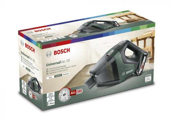 Пилосос Bosch UniversalVac 18, акумуляторний, 18В, 2.5Ач, 9кПа, 1.3кг