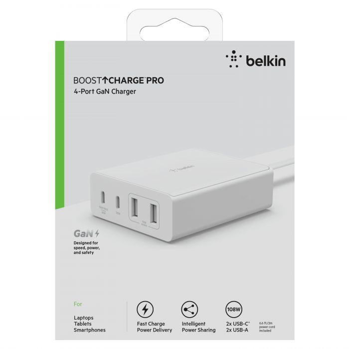 Мережевий ЗП Belkin Home Charger 108W GAN Dual USB-С/USB-A