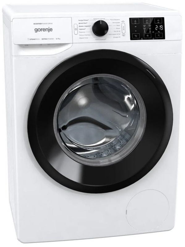 Пральна машина з фронт. загр. Gorenje WNEI74SBS, інверторна, 7кг, 1400, A+++, Пара, глибина 46.5см, Дисплей, Білий