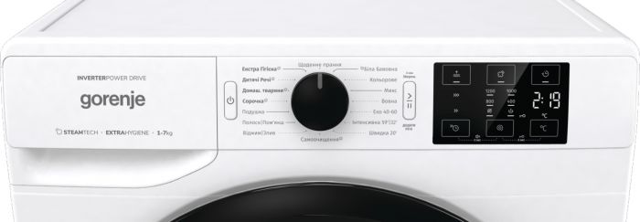 Пральна машина з фронт. загр. Gorenje WNEI72SBS, інверторна, 7кг, 1200, A+++, Пара, глибина 46.5см, Дисплей, Білий