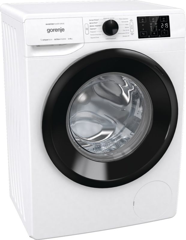 Пральна машина з фронт. загр. Gorenje WNEI82SDS, інверторна, 8кг, 1200, A+++, Пара, глибина 46.5см, Дисплей, Білий