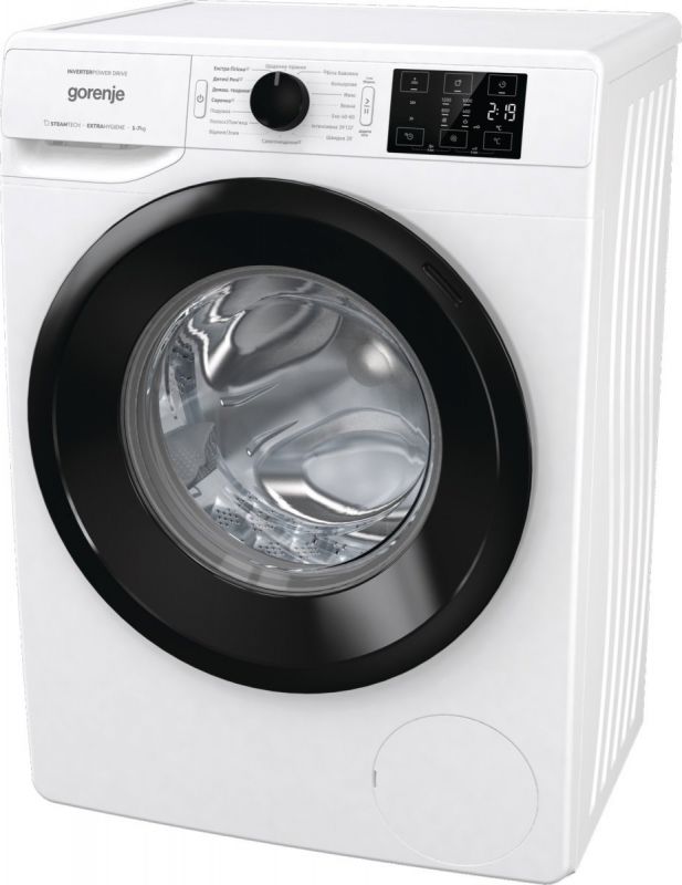 Пральна машина з фронт. загр. Gorenje WNEI84SDS, інверторна, 8кг, 1400, A+++, Пара, глибина 46.5см, Дисплей, Білий