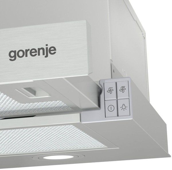 Вбудована телескопічна витяжка Gorenje TH62E4X/ 60 см./3 швидк/450 м?/год./ алюм.фільтр/механіч упр (кнопочне)/LED/нержав