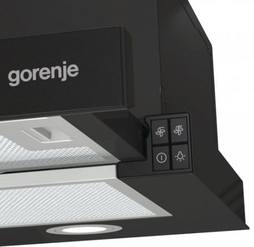 Вбуд.телескопічна витяжка Gorenje TH62E4BG/ 60 см./3 швидк/450 м?/год./ алюм.фільтр/механіч упр (кнопочне)/LED/чорний