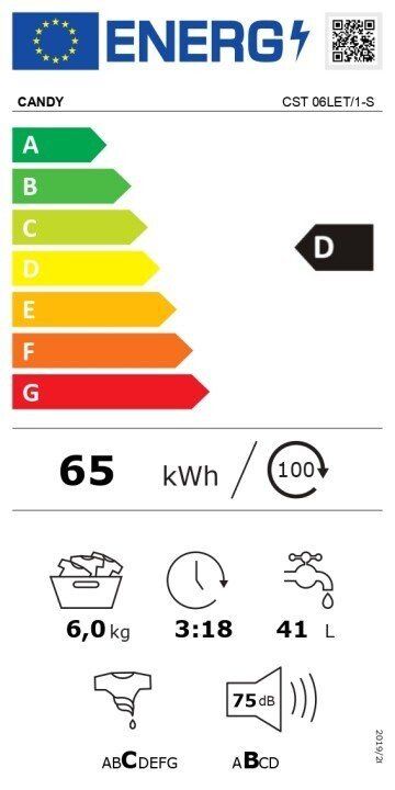 Пральна машина з верт. завант. CANDY CST06LET/1-S, 6кг, 1000, A+++, 40см, Білий