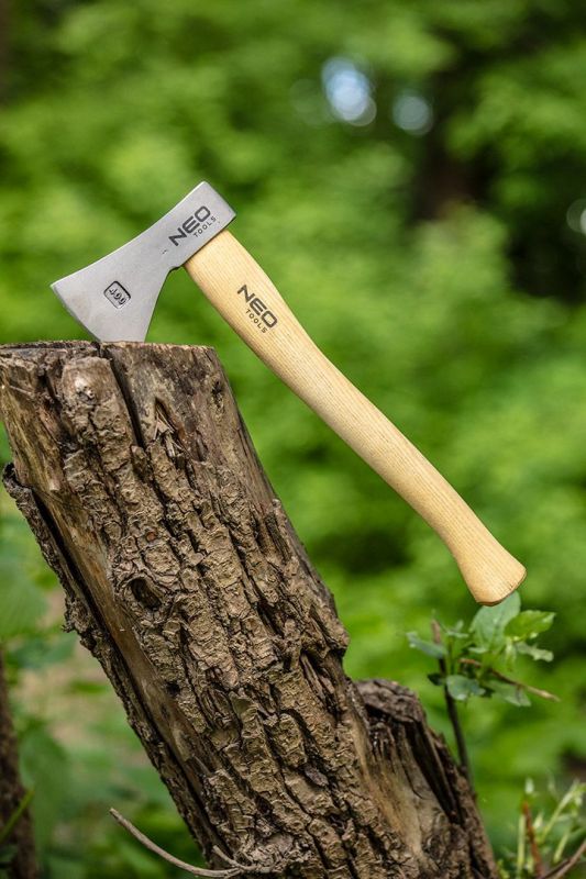 Сокира туристична NEO "Bushcraft", обух 400 г, рукоятка з ясеню, шкіряний чохол