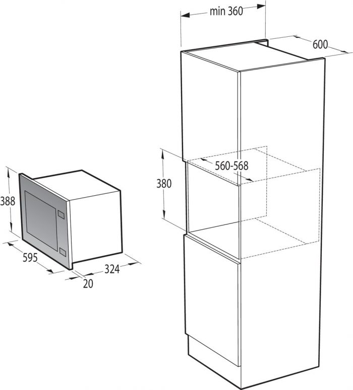 Вбудована м/пічка Gorenje BMI201AG1X/20 л/800 Вт./ гриль/електронне упр./інверторна технологія/дисплей/нержав.