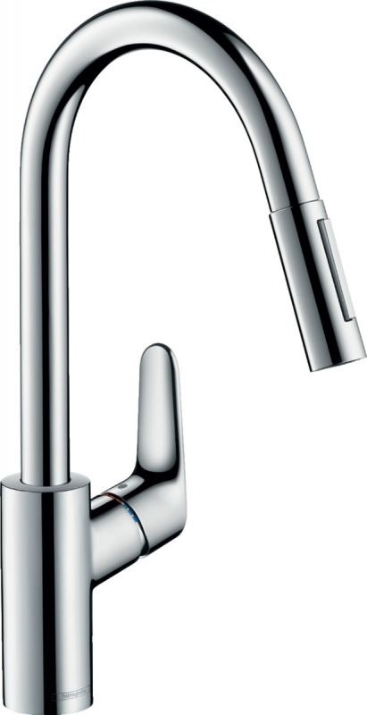 Змішувач Hansgrohe Focus для кухонної мийки/31815000/240мм, 2-струменевий/поворотний/з витяжним душем/важіль збоку/форма кругла/хром