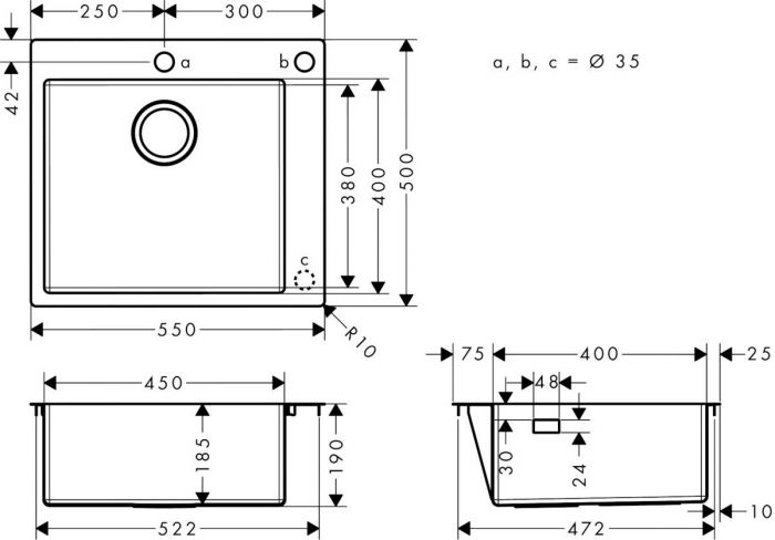 Кухонна мийка Hansgrohe S51 S510-F450/43312290/граніт/прямокутна/560х510х190/на стільницю/сірий камінь