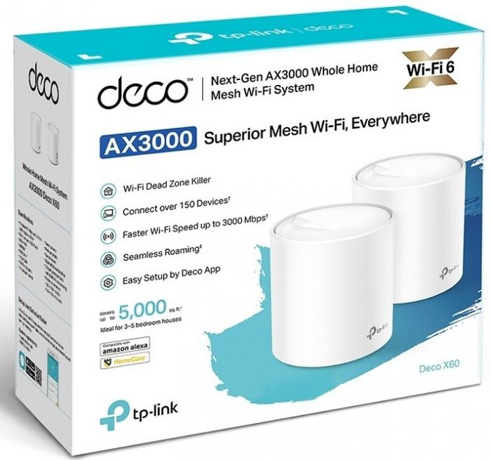 Маршрутизатор TP-LINK DECO X60 2PK AX3000 1xGE LAN 1xGE WAN MU-MIMO OFDMA MESH