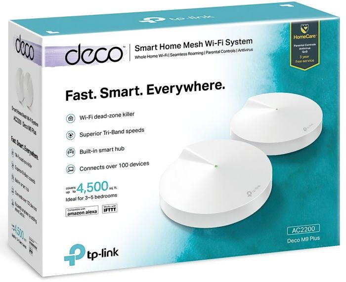 Маршрутизатор TP-LINK DECO M9 plus 2PK AC2200 2xGE LAN/WAN 1xUSB 2.0 MU-MIMO Zigbee MESH 3-band