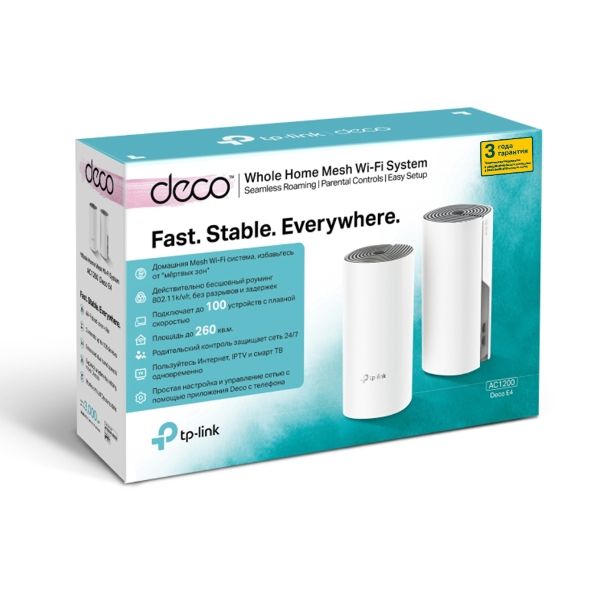 Маршрутизатор TP-LINK DECO E4 2PK AC1200 2xFE LAN/WAN MU-MIMO MESH