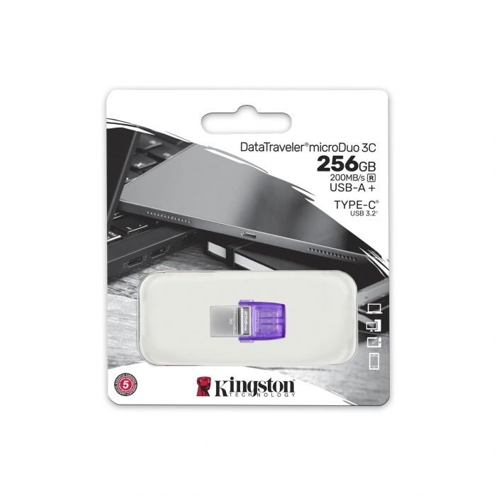 Накопичувач Kingston  256GB USB 3.2 Gen1 + Type-C DT microDuo 3C R200MB/s